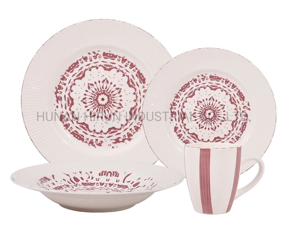Decorations Embossed Ceramic Tableware with Pad Printing