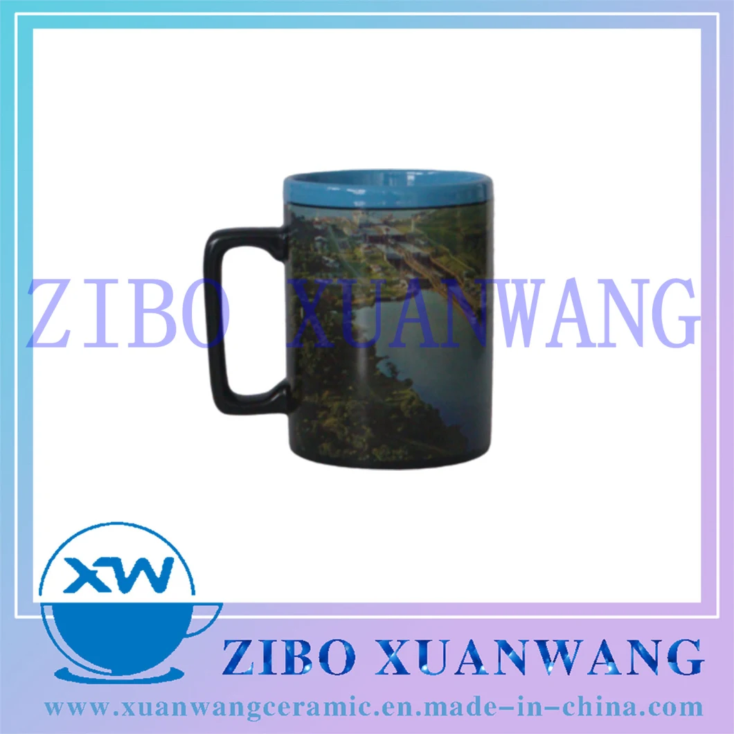 Straight Shape Black Ceramic Mug with Square Handle Ceramic Coffee Cup