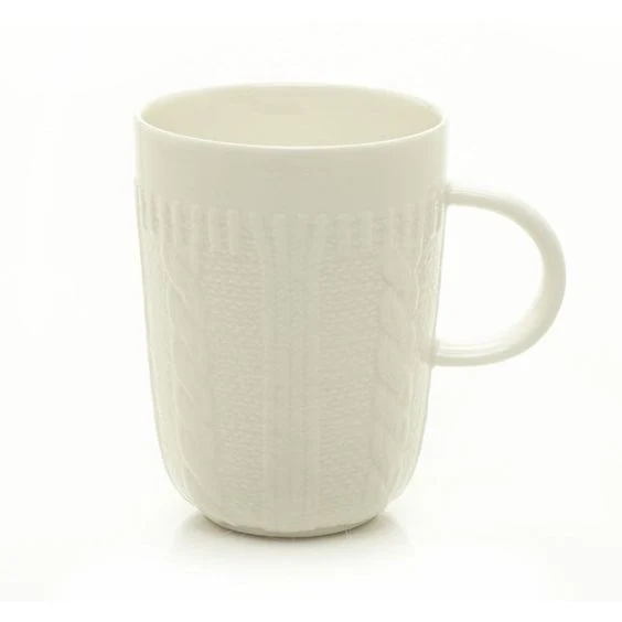 Customized White Color Sweater Design Embossed Ceramic Mug