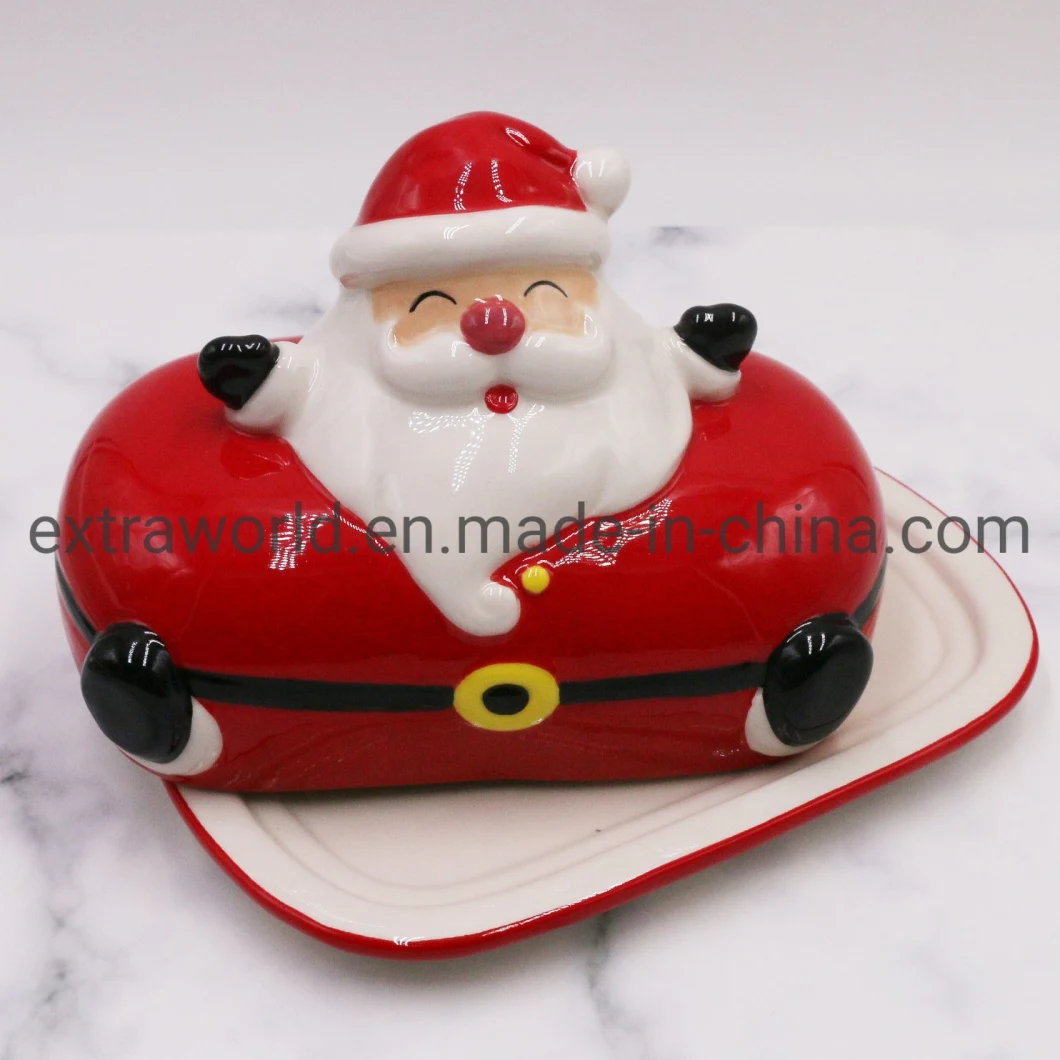 Ceramic Christmas Santa Claus Butter Dish with Lid Tableware for Dinnerware