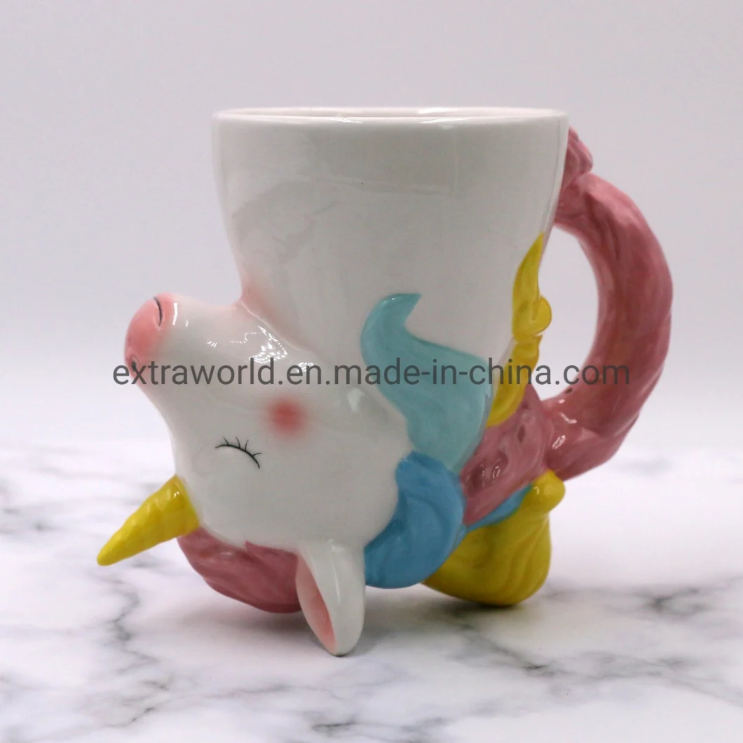 Hand Painted 3D Pottery Mug Ceramic Coffee Custom Shape Mug Unicorn Mug Cups