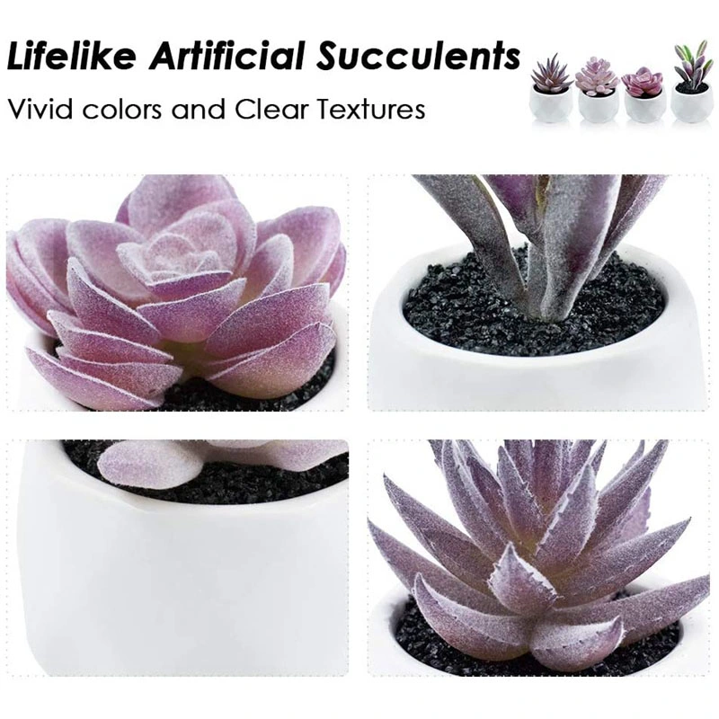 Mini Artificial Succulent Plants in Geometric Ceramic Planter Pots, Set of 4