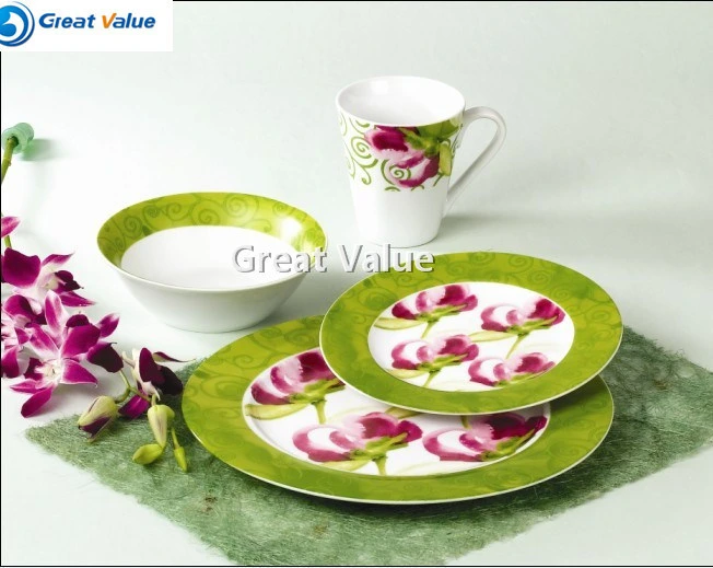 Cheap Bulk 16PCS High Quality Handpainted Green Ceramic Dinner Set