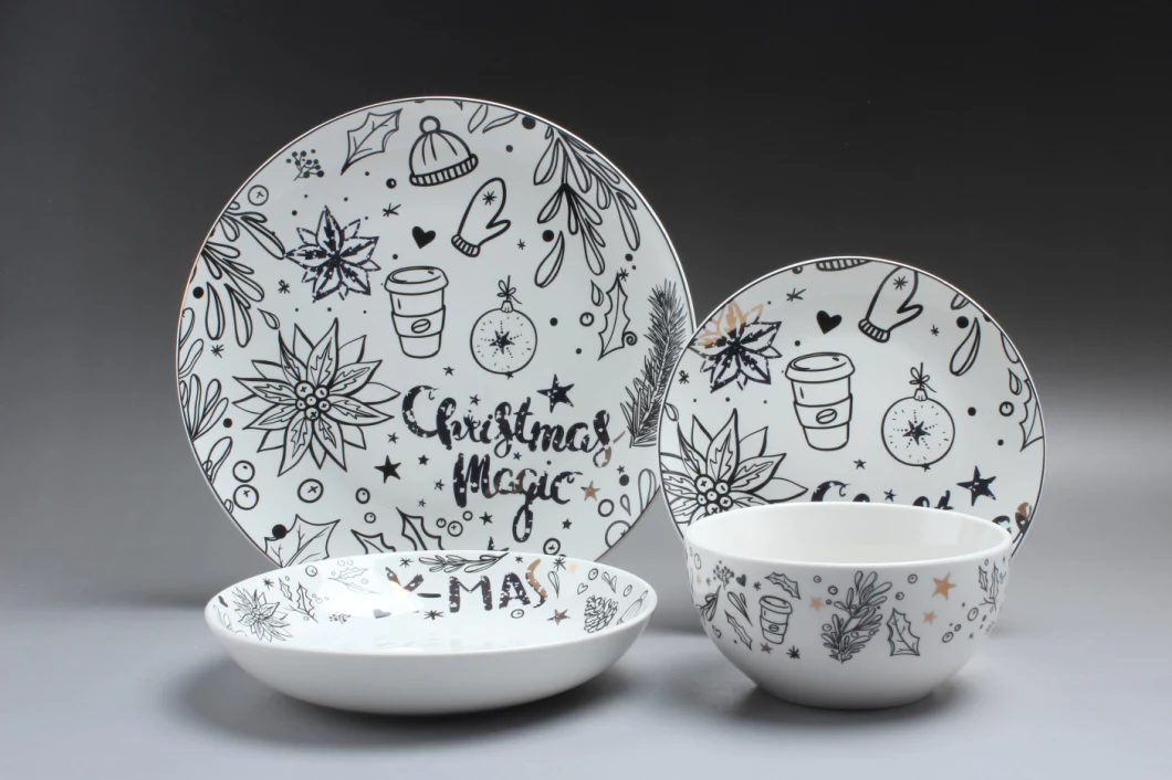 2020 New Design 12PCS Christmas Ceramic Dinnerware Set