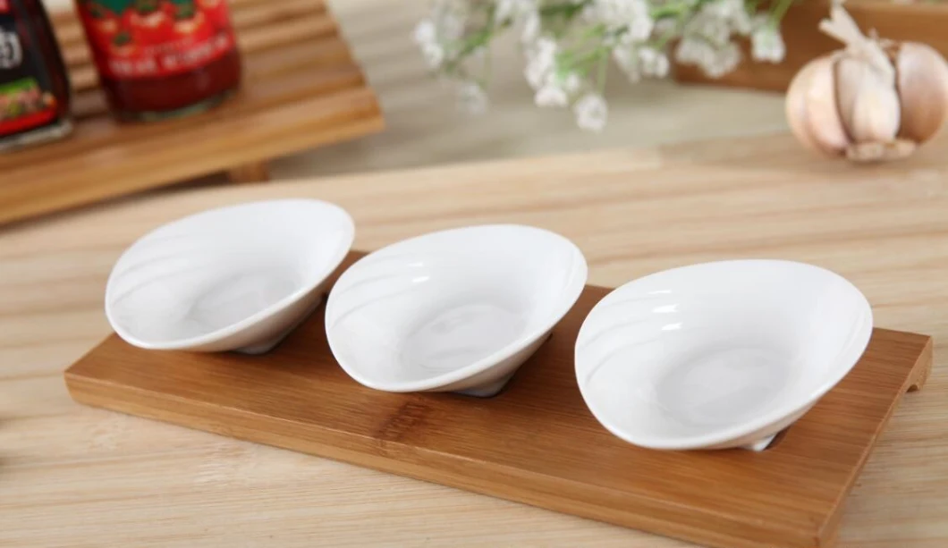 Set of 3 Ceramic Dessert Dish with Bamboo Tray