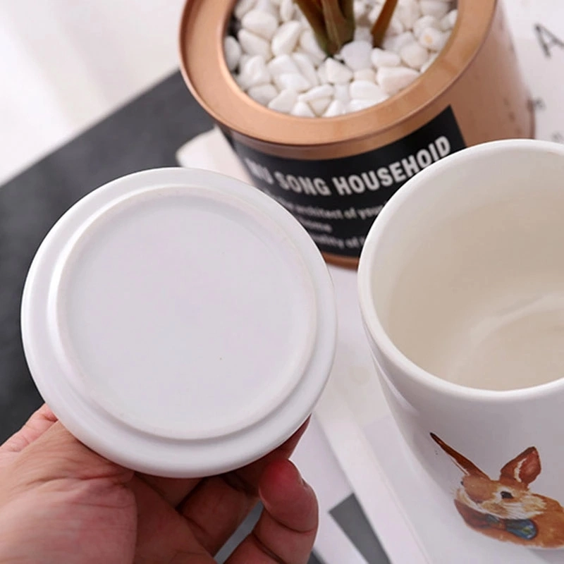 Wholesale 3D Cute Animal with Lid Rabbit Cup Ceramic Coffee Mug