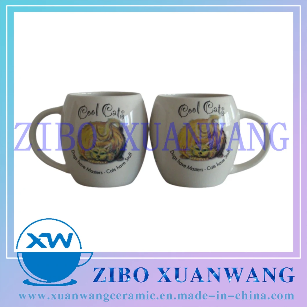 Big Belly Big Capacity White Ceramic Mug with Carton Printing Stoneware Ceramic Coffee Cup