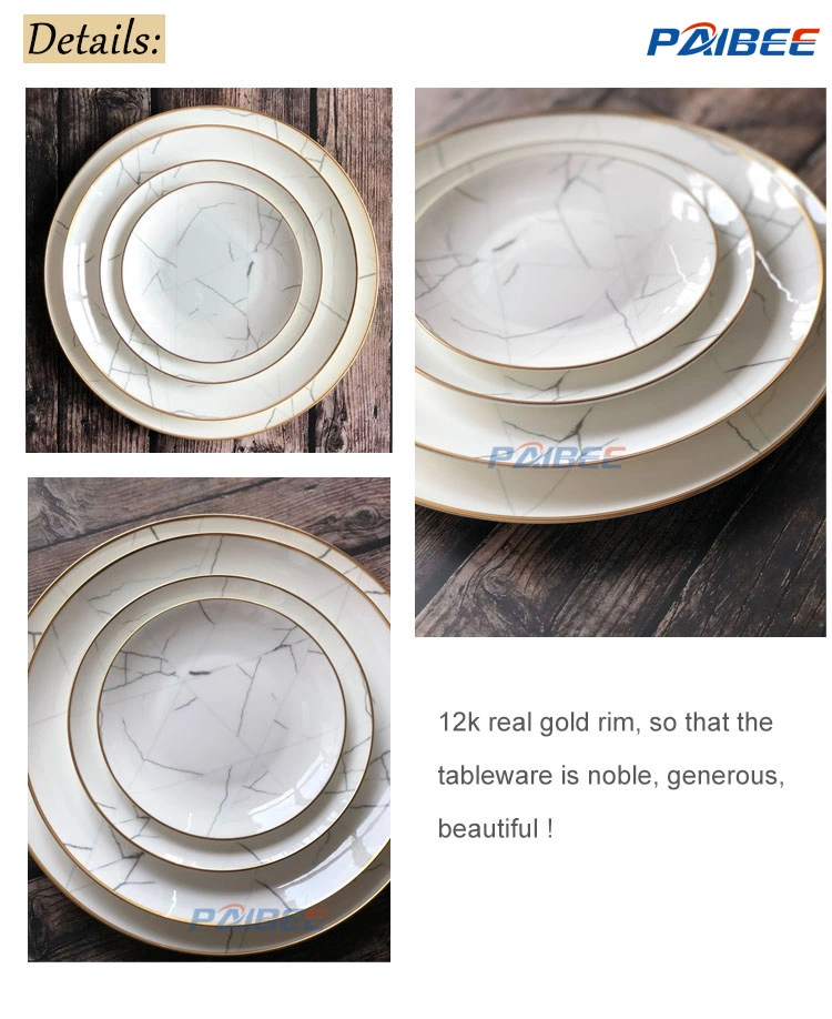 White Marble Pattern Charger Dinner Plates Ceramic Plates Dishes for Restaurant Wedding Events