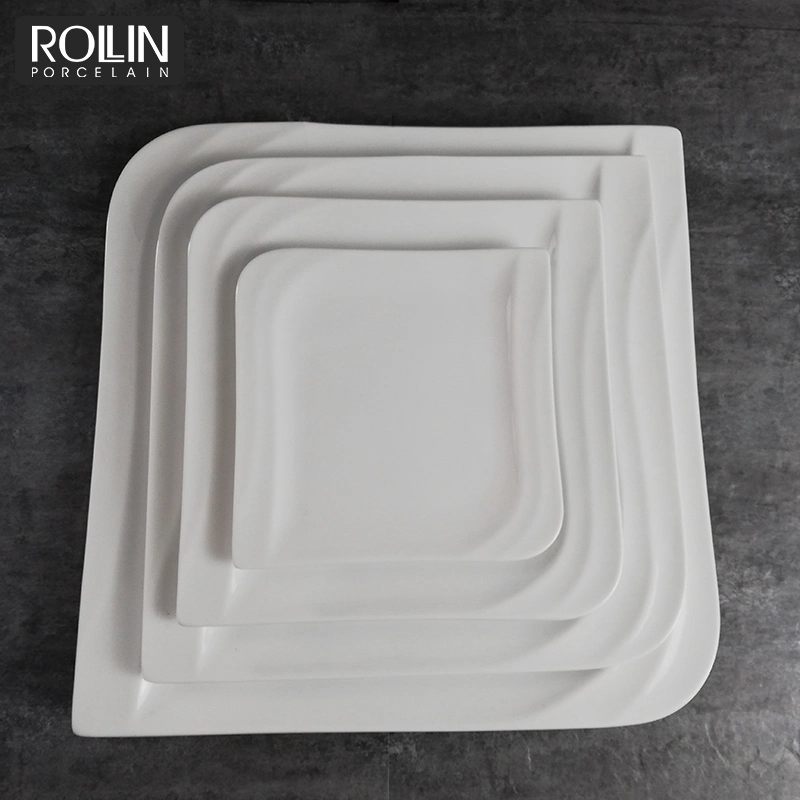 Simple Design White Ceramic Square Dinner Plates Porcelain, Wholesale Restaurant Ceramic Dinner Plates