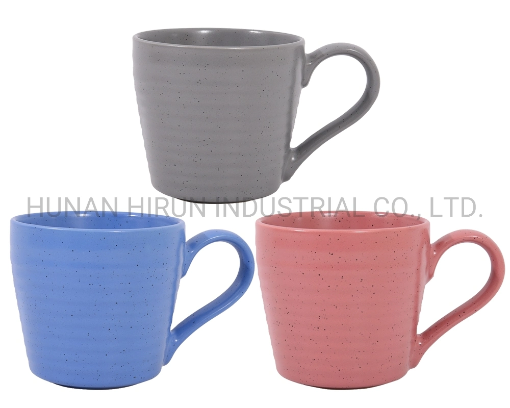 Hot Sale Embossed Ceramic Coffee Mug in Color Glaze with Speckle