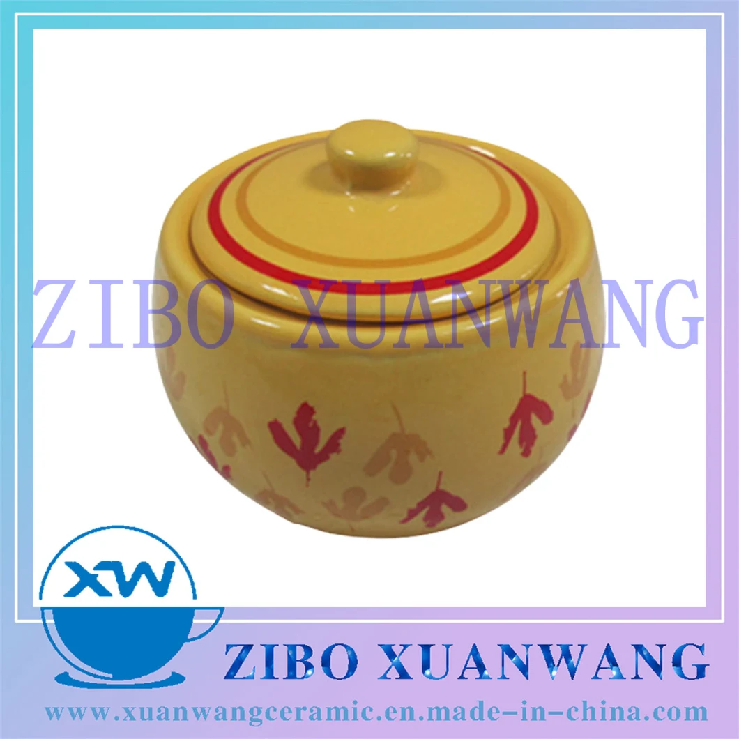 Hot Sale Yellow Glazed Red Printing Creative Shape Ceramic Sugar Pot for Daily Use