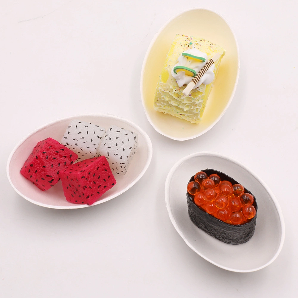 Sugarcane Biodegradable Egg Shape Oval Fruit Dish Disposable Bagasse Paper Fish Tray Mini Tableware