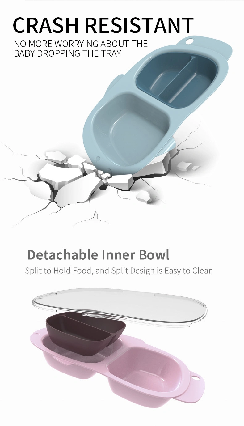 New Design PP Plastic Baby Food Dinnerware Set Divided Plastic Children Dinner Plate with Lid