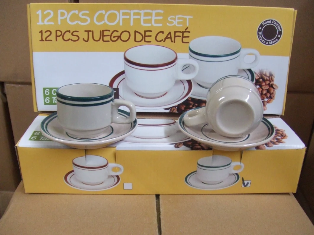 Traditional Stackable 220 Ml 12-Piece Pack Ceramic Coffee Cup and Saucer