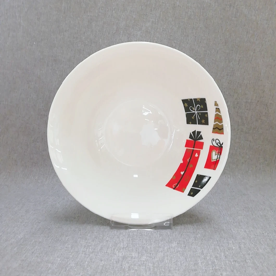 White Ceramic Porcelain Dinner Bowl with Decal