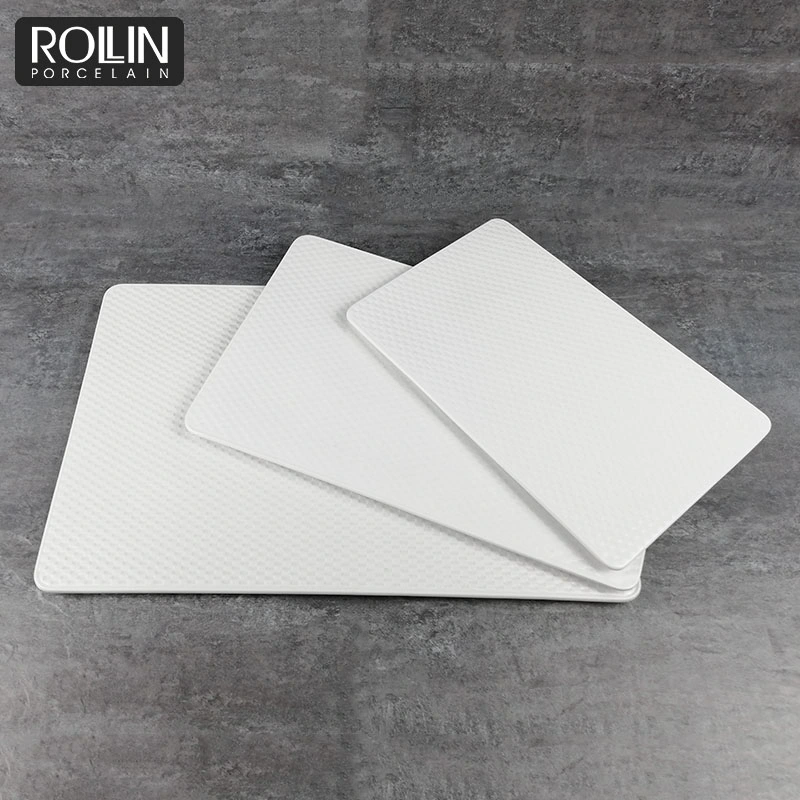 Japan White Ceramic Sushi Plate Rectangular Serving Plate Flat Plate
