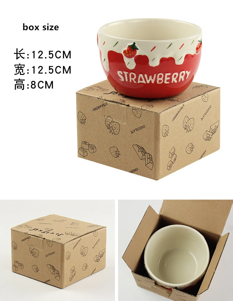 Embossed Strawberry BPA Free Food Grade China Porcelain Ceramic Eating Dinner Bowl FDA Certificate 480ml