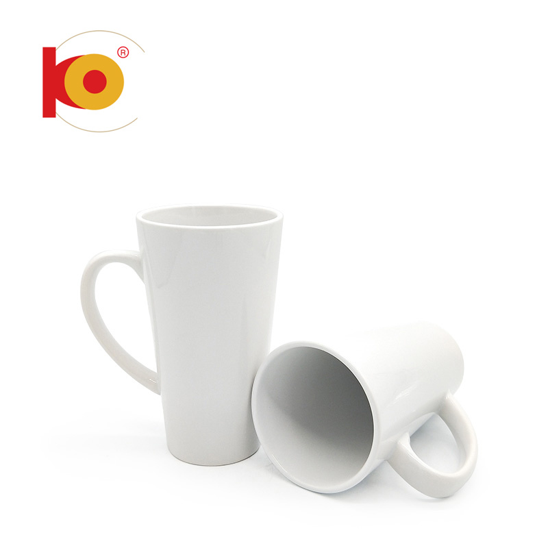 Big Funnel-Shape Full White Ceramic Cup with Handle