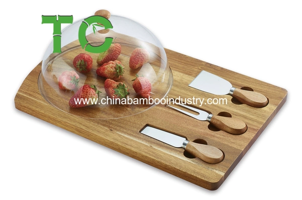 Customized Acacia Cheese Board and Knife Set Charcuterie Platter & Serving Platter Cheese Serving Utensil Set