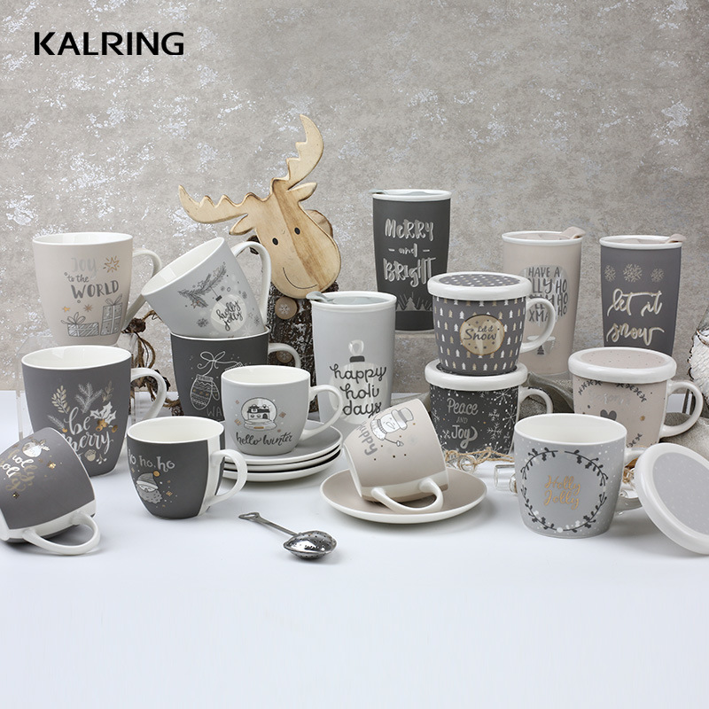 Christmas Mug Travel Mug with Lid Cup and Saucer Porcelain Mug with Ceramic Cover