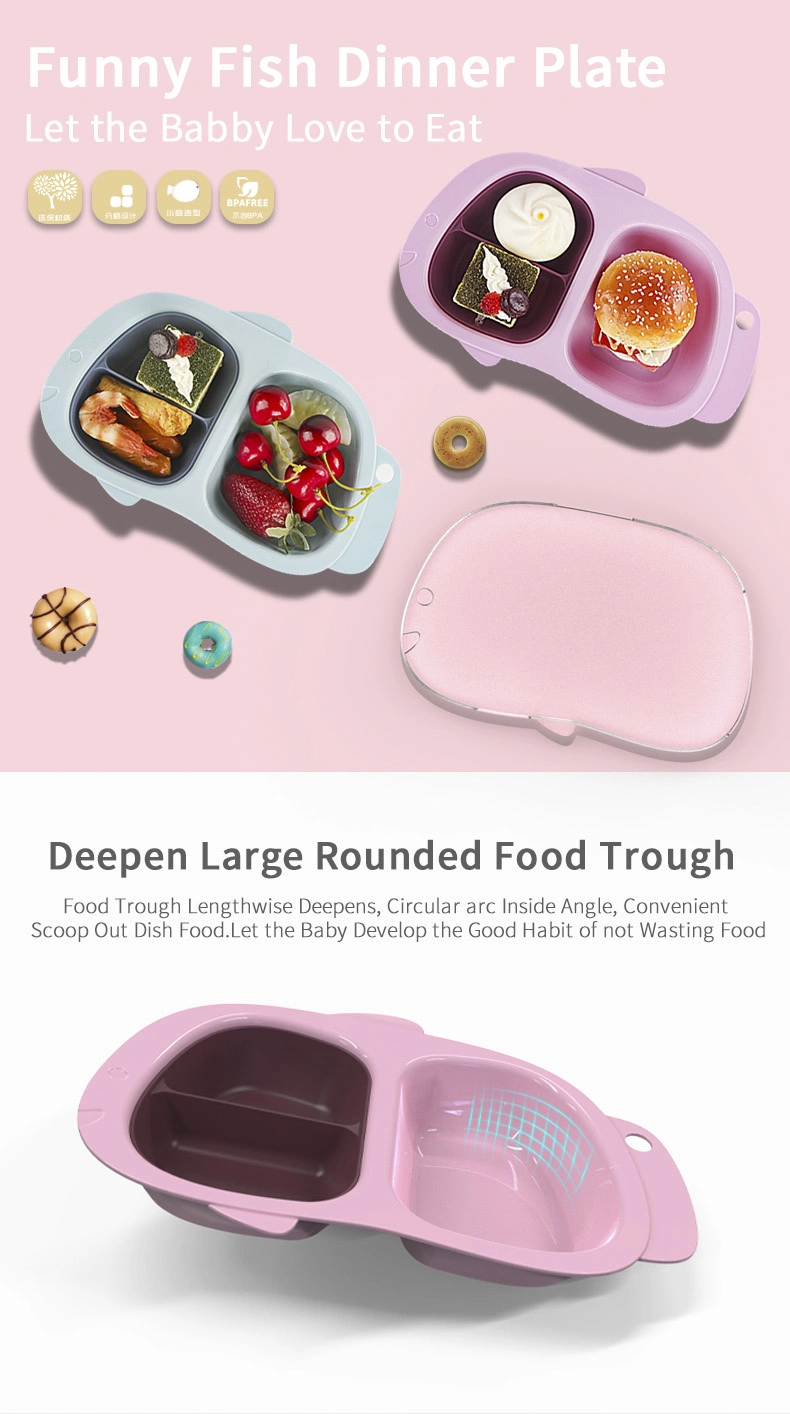 New Design PP Plastic Baby Food Dinnerware Set Divided Plastic Children Dinner Plate with Lid