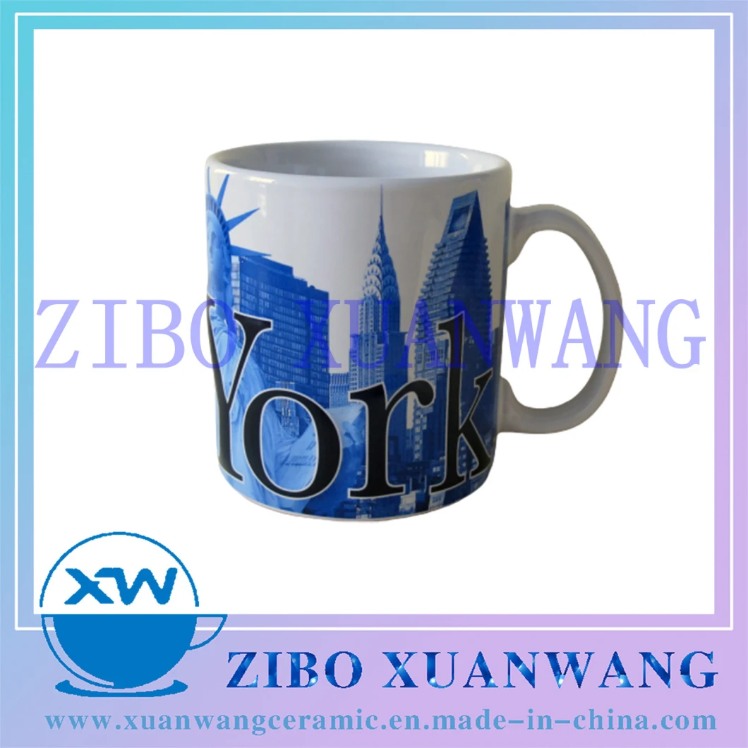 20oz Newyork Letter Embossed Stoneware Ceramic Mug with Blue Printing Ceramic Cup