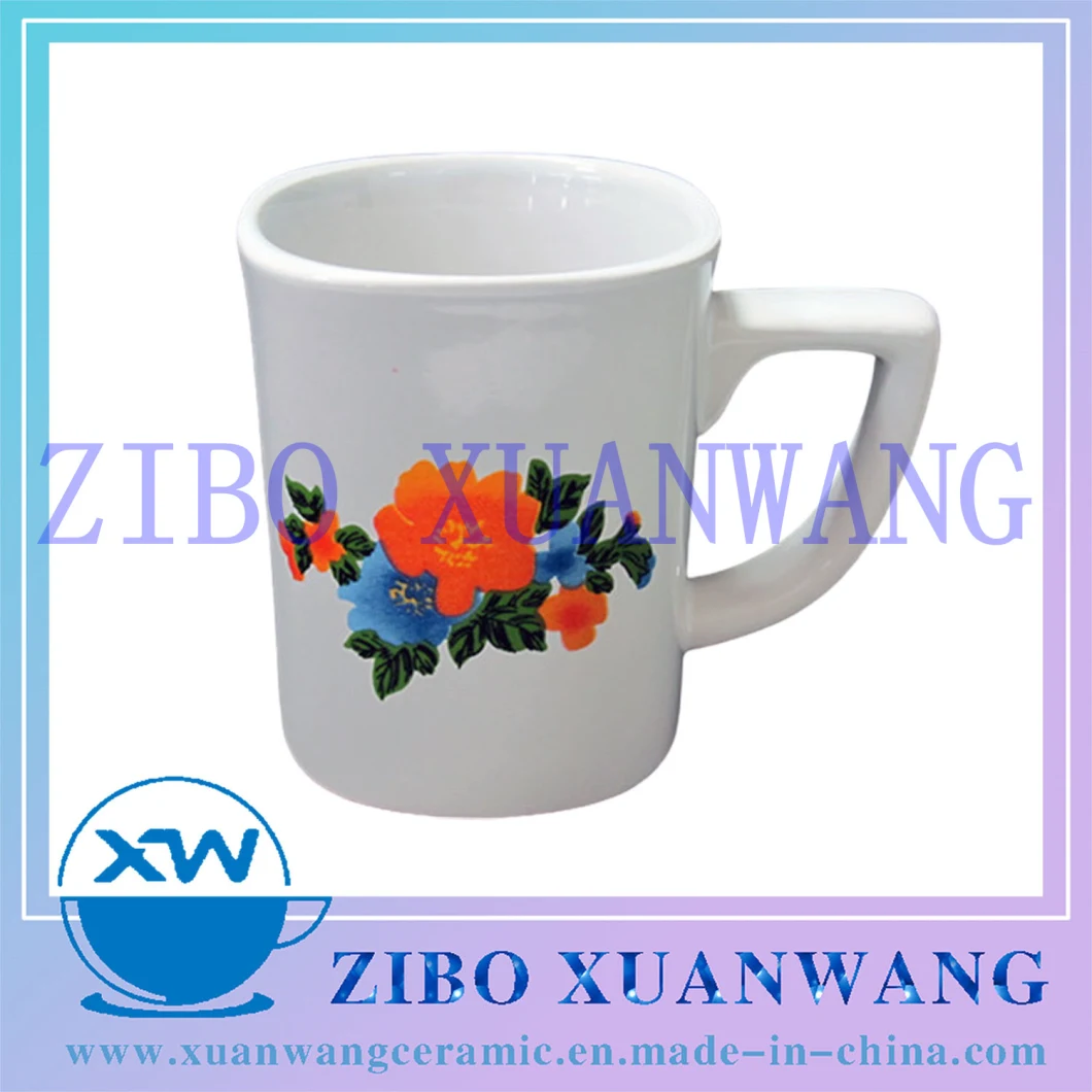 240ml Wholesale Promotion Cheap Square Shape White Ceramic Mug with Color Logo Printing Ceramic Coffee Cup