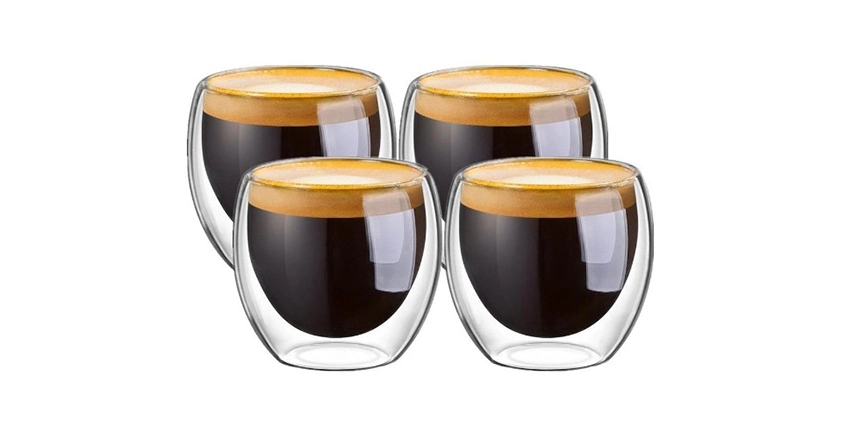 80ml Double Wall Tea Cup and Saucer Double Wall Glass Espresso Cup Espresso Coffee Cup