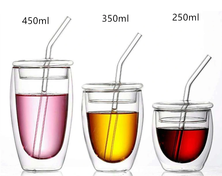 Glass Juice Cup with Straw Glass Coffee Cup with Lid High Borosilicate Coffee Cup