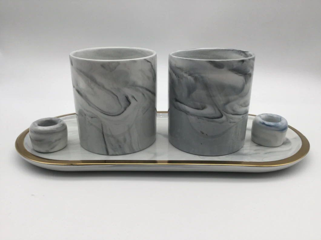 Pink Marble Ceramic Set Toothbrush Holder Cups Plate Set/5