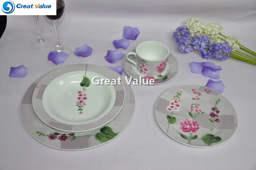 20PCS Round Desert Rose Burgundy Ceramic Porcelain Dinnerware Set