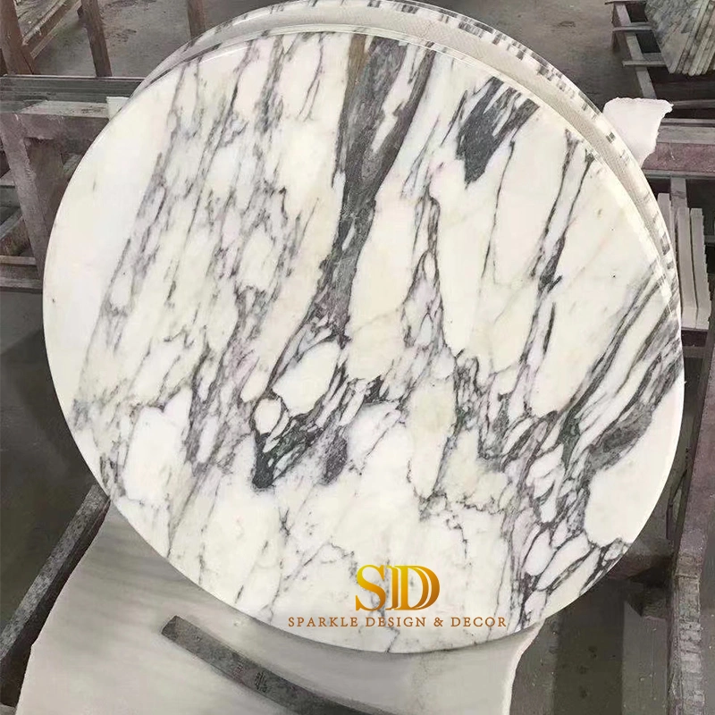 Customized Round Arabescato White Marble Tabletop Dining Tabletop