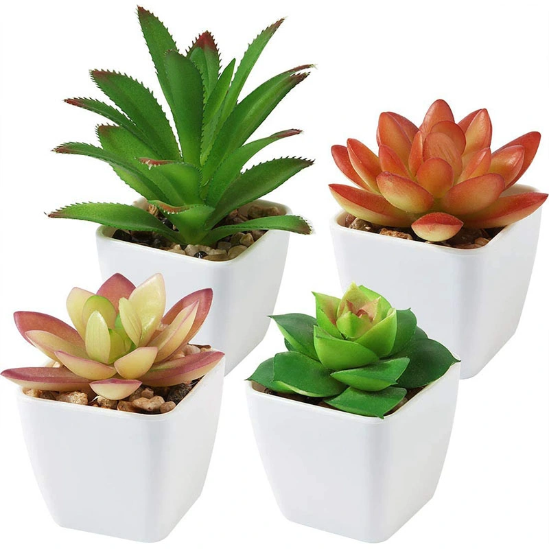 Artificial Succulent Plants, Set of 4 Small Fake Plants Mini Potted Succulent Plants with White Ceramic Pots