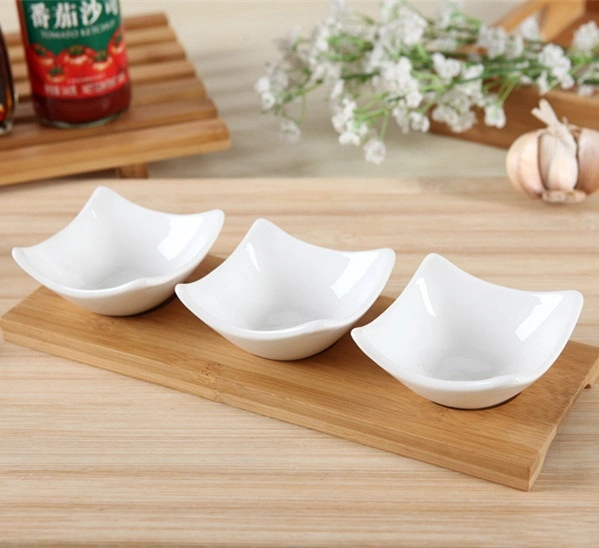 Set of 3 Ceramic Dessert Dish with Bamboo Tray