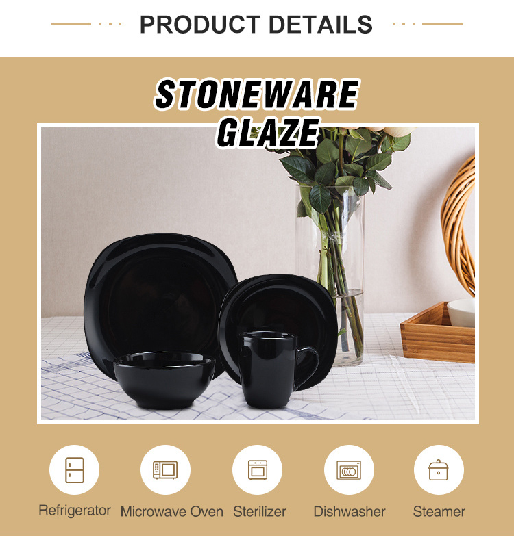 Popular Stoneware Plates with Red Color Glaze Design Ceramic Porcelain Dinnerware Sets