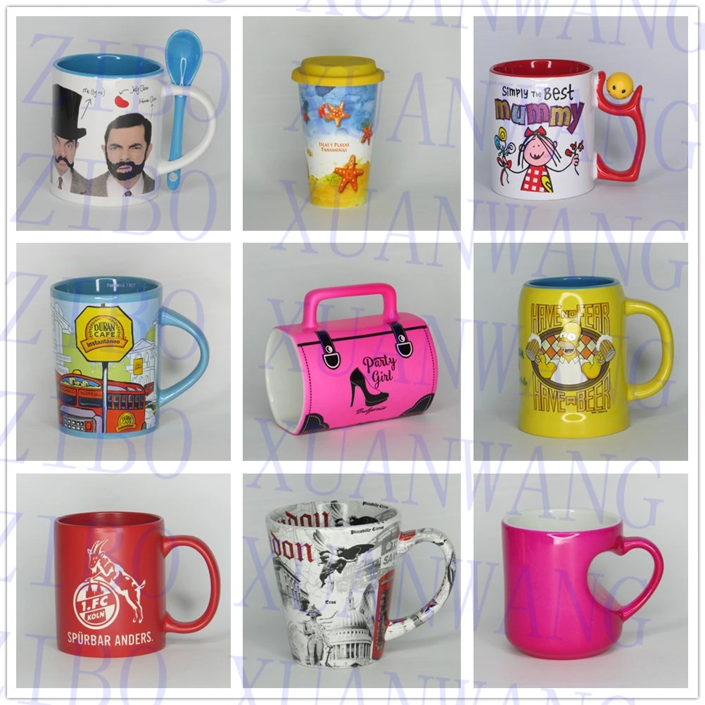 Wholesale Promotion Square Shape White Ceramic Mug with Colorful Flower Printing Ceramic Coffee Cup