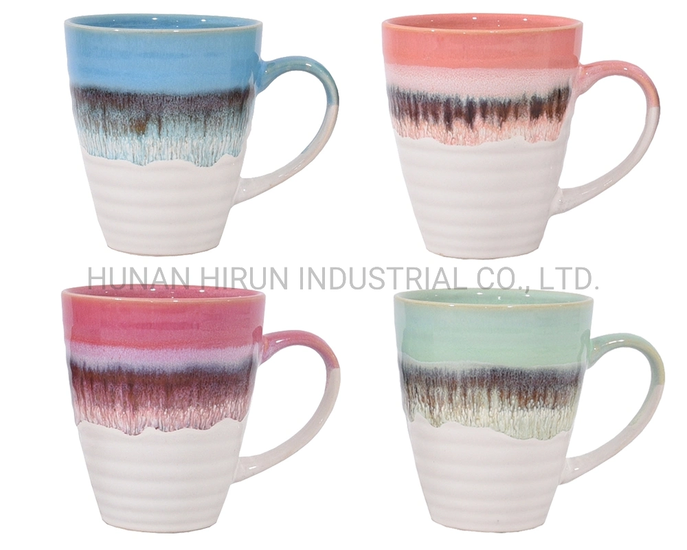 Embossed Ceramic Stoneware Coffee Mug Cup with Reactive Glaze