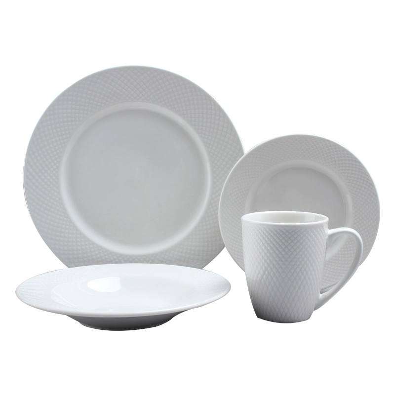 16PCS Fine Ceramic Embossed Porcelain Dinnerware
