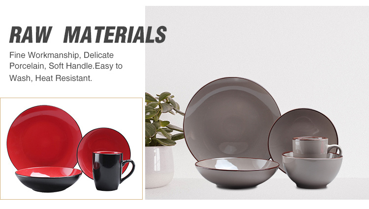 Popular Stoneware Plates with Red Color Glaze Design Ceramic Porcelain Dinnerware Sets