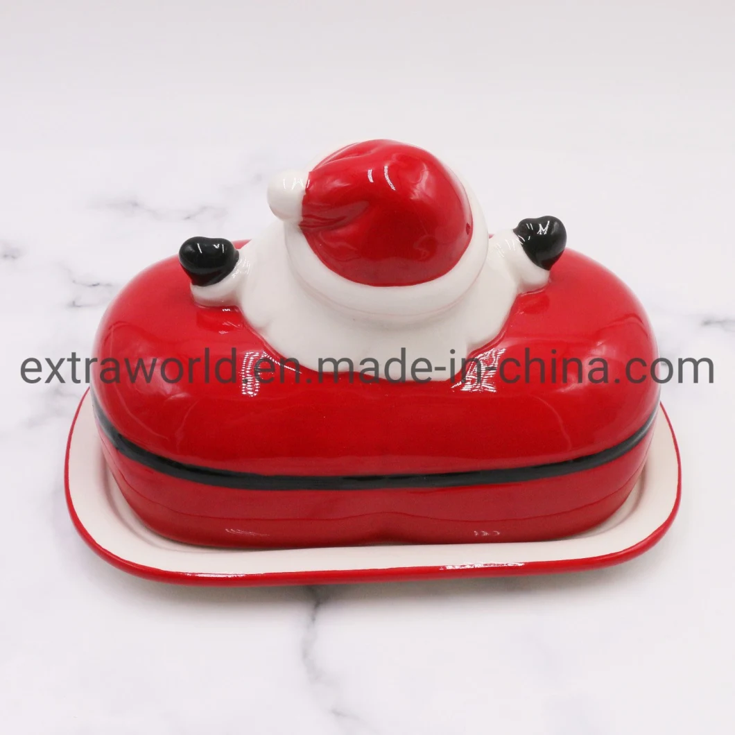 Ceramic Christmas Santa Claus Butter Dish with Lid Tableware for Dinnerware