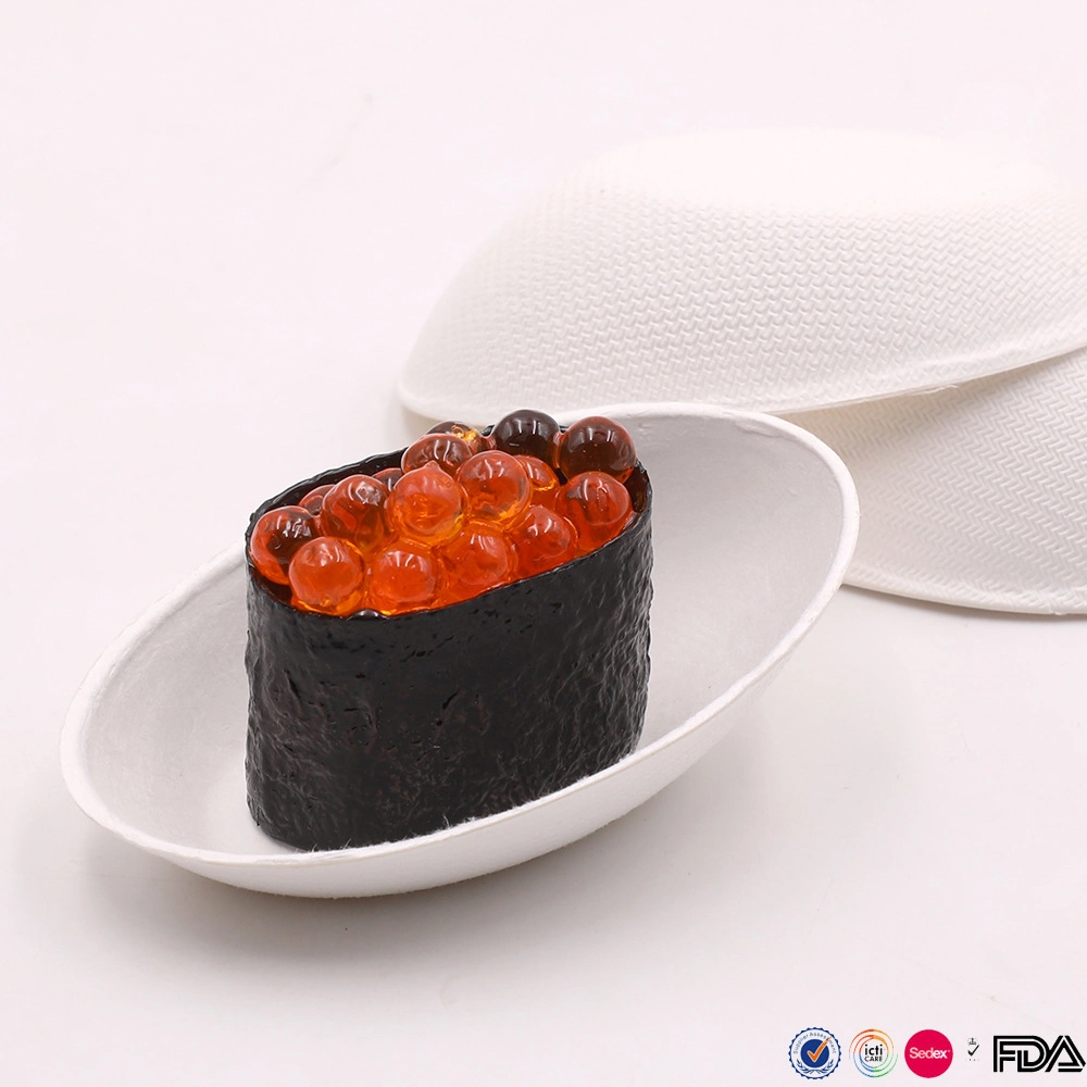 Sugarcane Biodegradable Egg Shape Oval Fruit Dish Disposable Bagasse Paper Fish Tray Mini Tableware