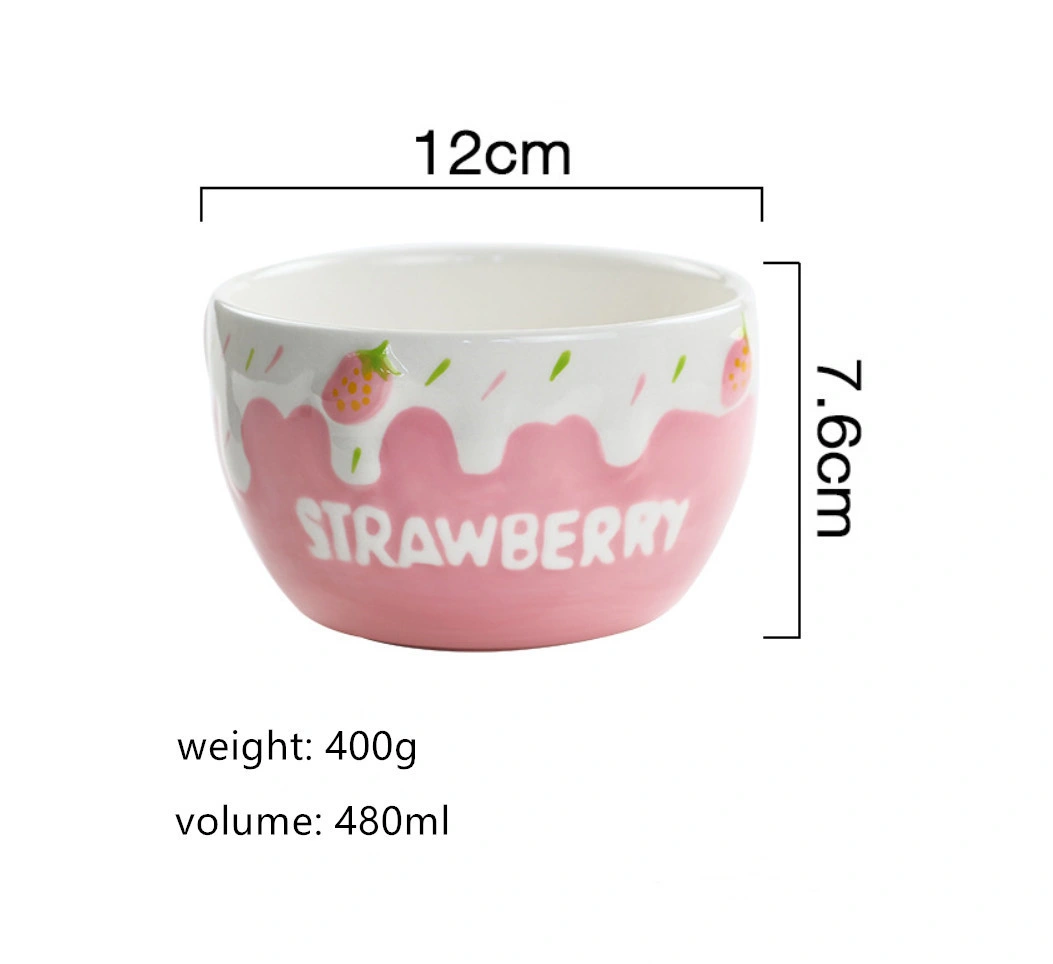 BPA Free FDA Grade Strawberry China Porcelain Ceramic Dinner Eating Salad Bowl for Children Baby Adult