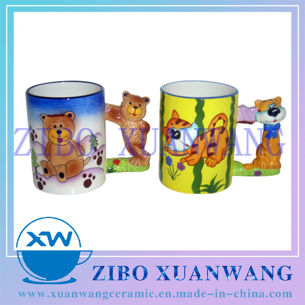3D Animal Handle Ceramic Mug Special Handle Glazed Hand Painted Ceramic Cup