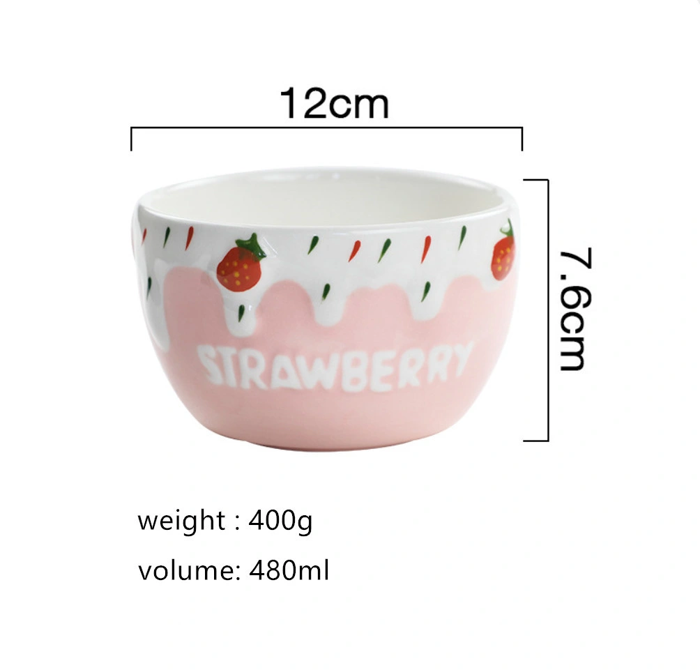 BPA Free FDA Grade Strawberry China Porcelain Ceramic Dinner Eating Salad Bowl for Children Baby Adult