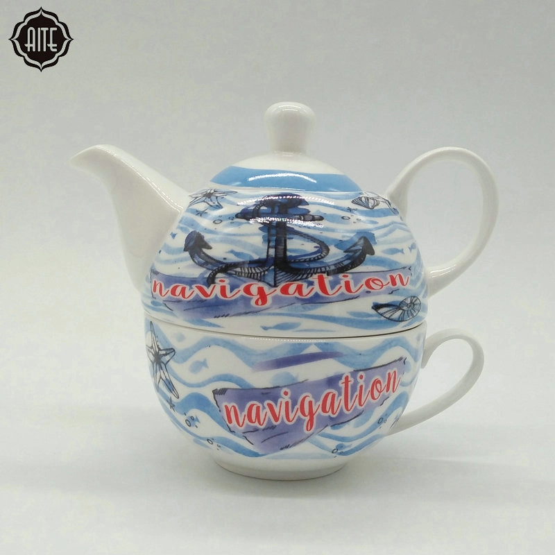 Top Selling Blue Promotional Bulk Mugs and Pot Custom Logo Tea Cups and Saucers Ceramic