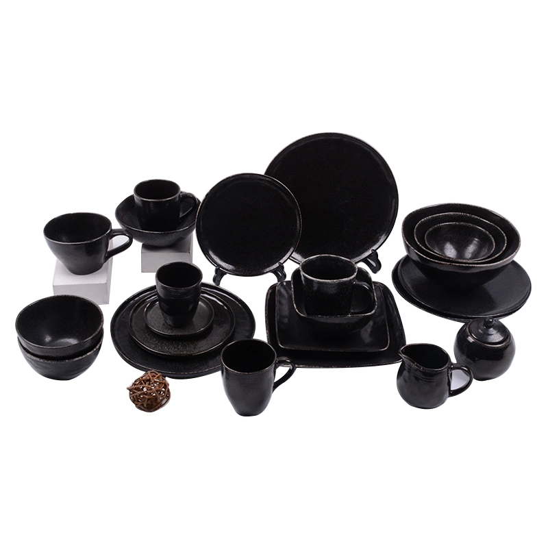 Glazed Black Ceramic Dinnerware, Exquisite Dinner Set, Household Daily Holiday Party Tableware