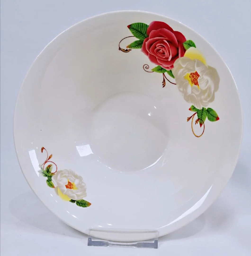 White Ceramic Porcelain Dinner Bowl with Decal