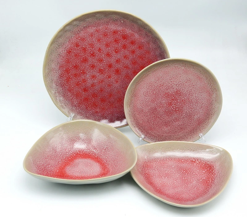 Red Ceramic Tableware Set Handmade Ceramic Dishes and Bowls