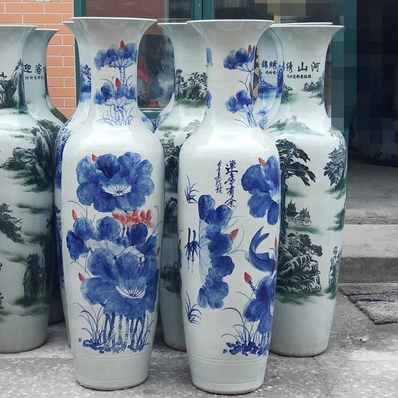 High Quality China Traditional Style Large Scale Roundness Animal Pattern Plant Pot Blue and White Ceramic