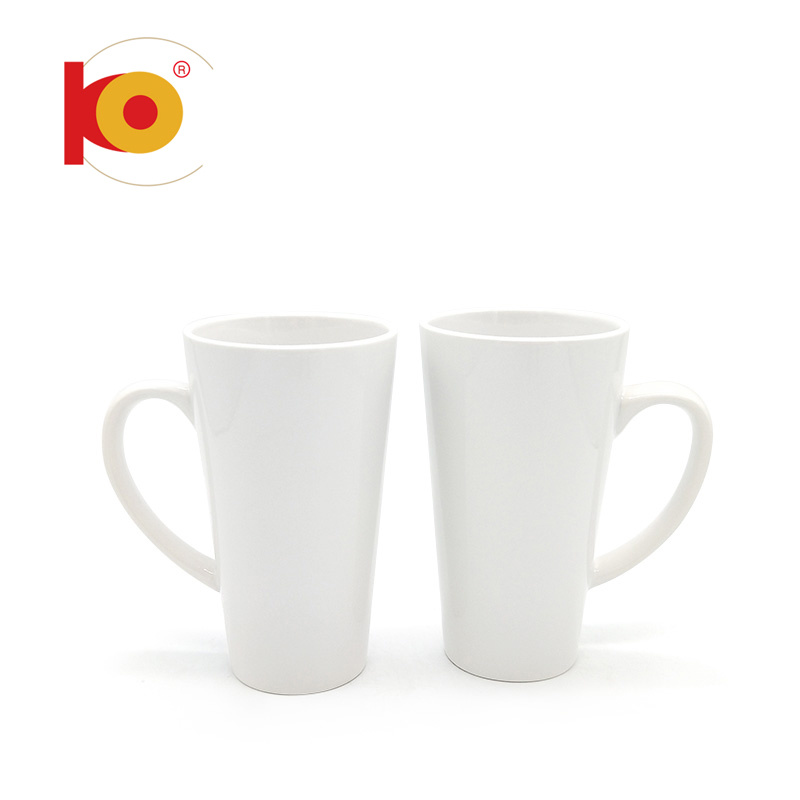 Big Funnel-Shape Full White Ceramic Cup with Handle